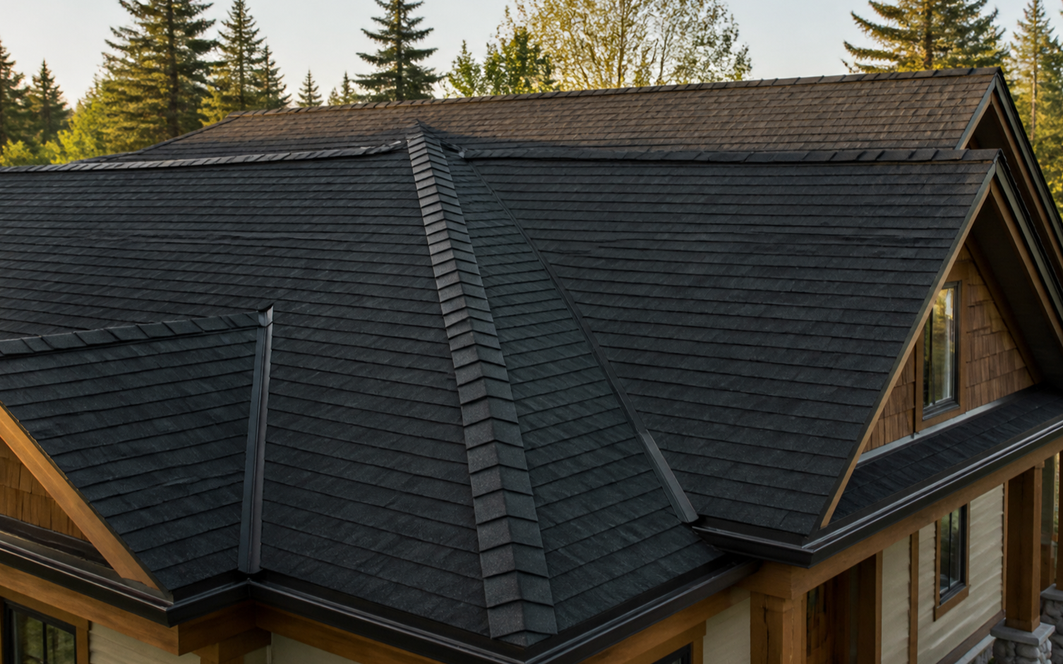 New charcoal shingle roof on a central Alberta home