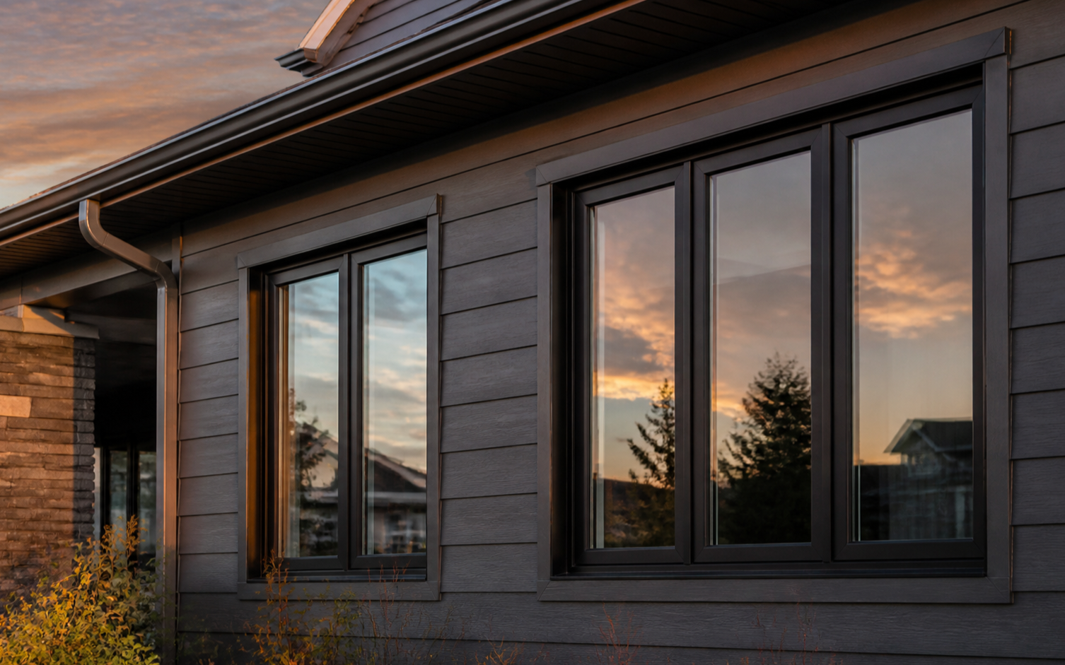Completed residential window and exterior trim installation